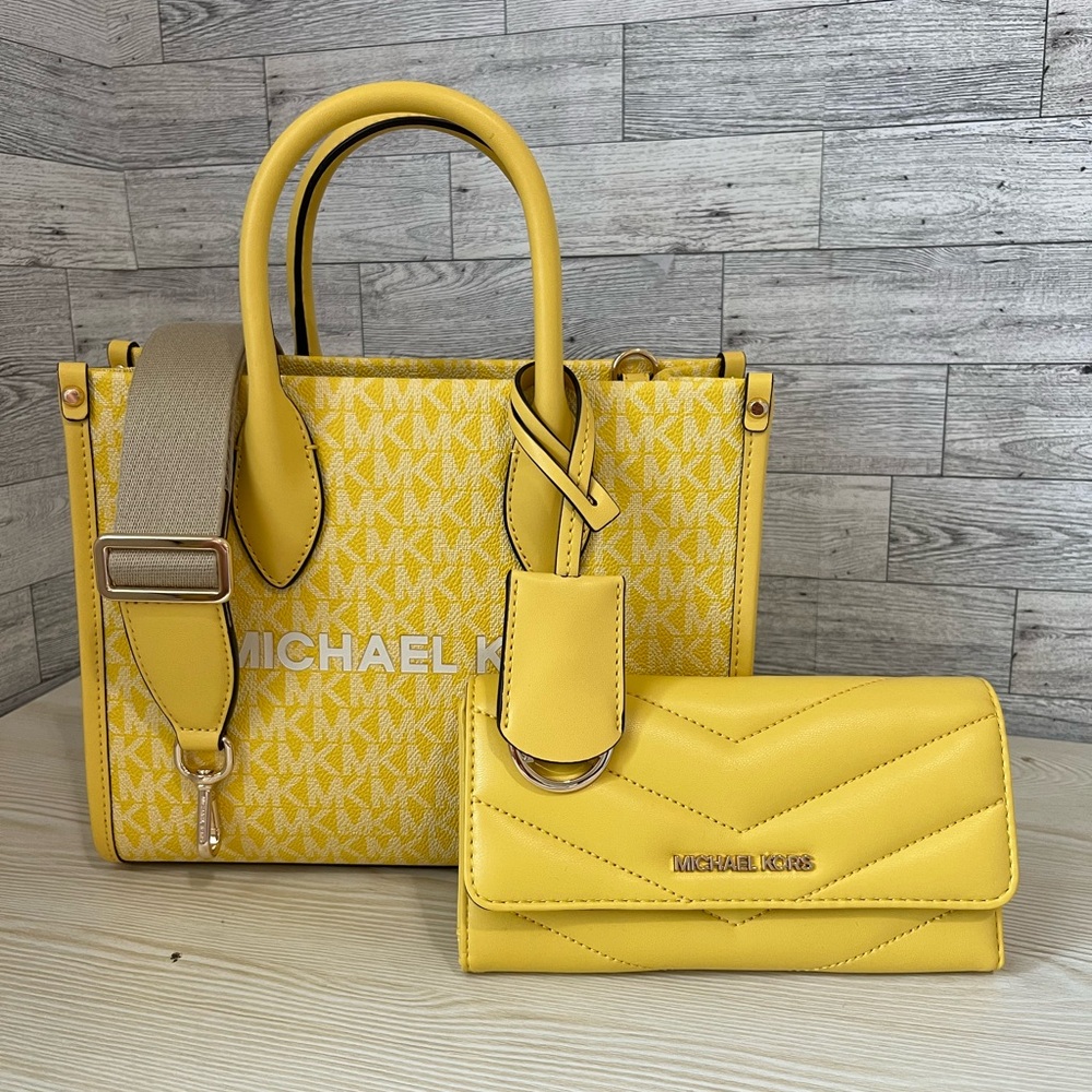 Michael Kors Small Golden Yellow Mirella Tote and wallet